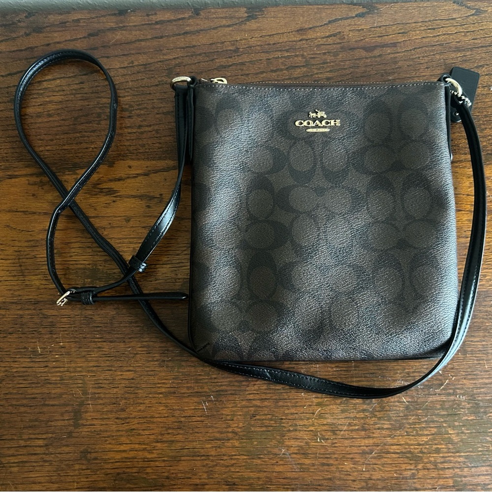 Coach F58309 Black Brown Crossbody. With Bag Charm Preppy Modern Minimalist
